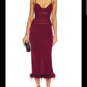 NBD Rhiannon Midi Dress in Oxblood Red Spaghetti Straps